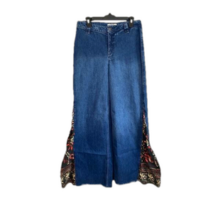 We The Free Blue Flare Jeans with Floral Accents